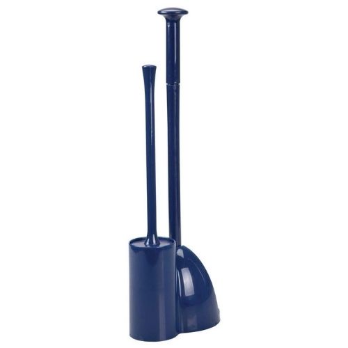 mDesign Modern Slim Compact Freestanding Plastic Toilet Bowl Brush Cleaner and Plunger Combo Set
