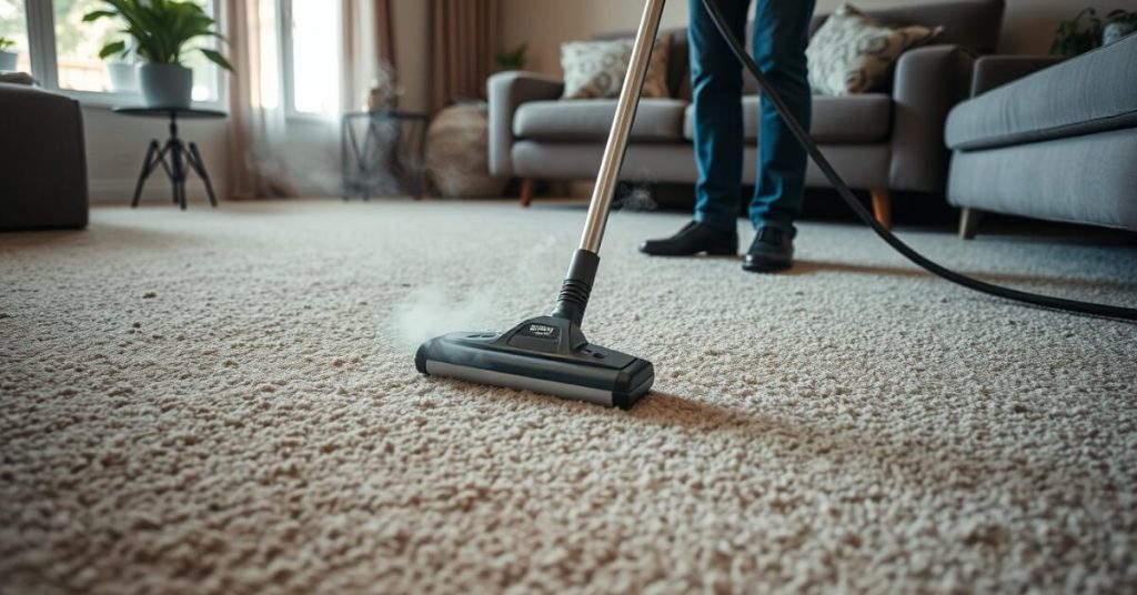 Steam cleaning a carpet to remove musty odor