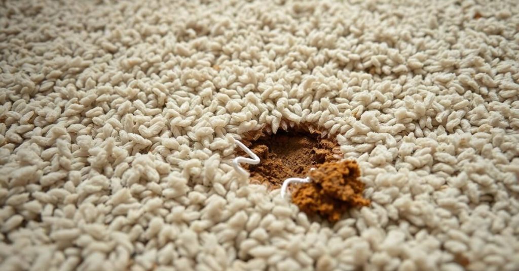musty carpet with visible moisture damage and mold growth
